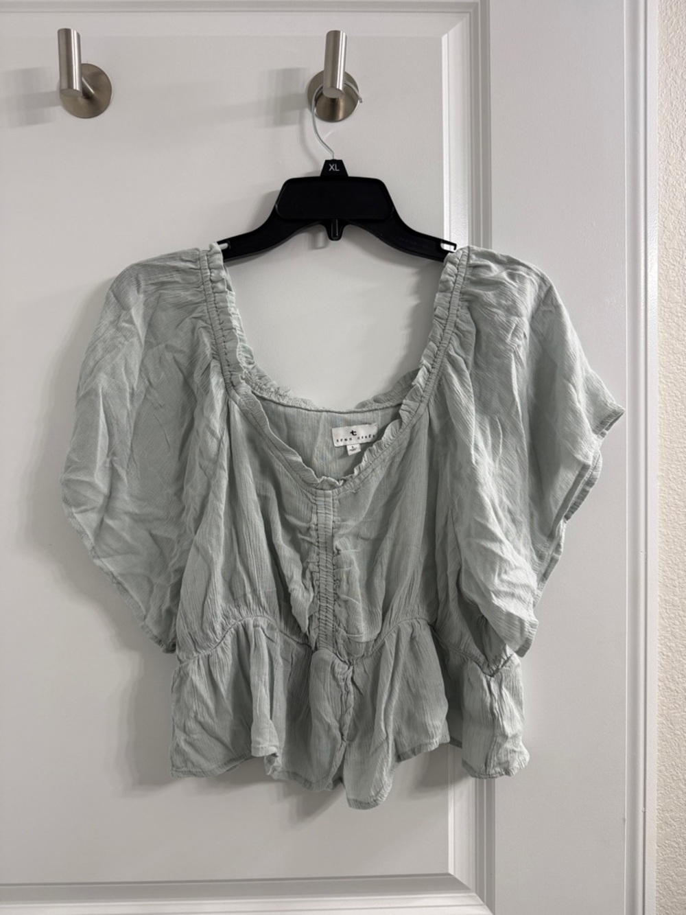 True Craft Sage Green Ruffled Peplum Blouse